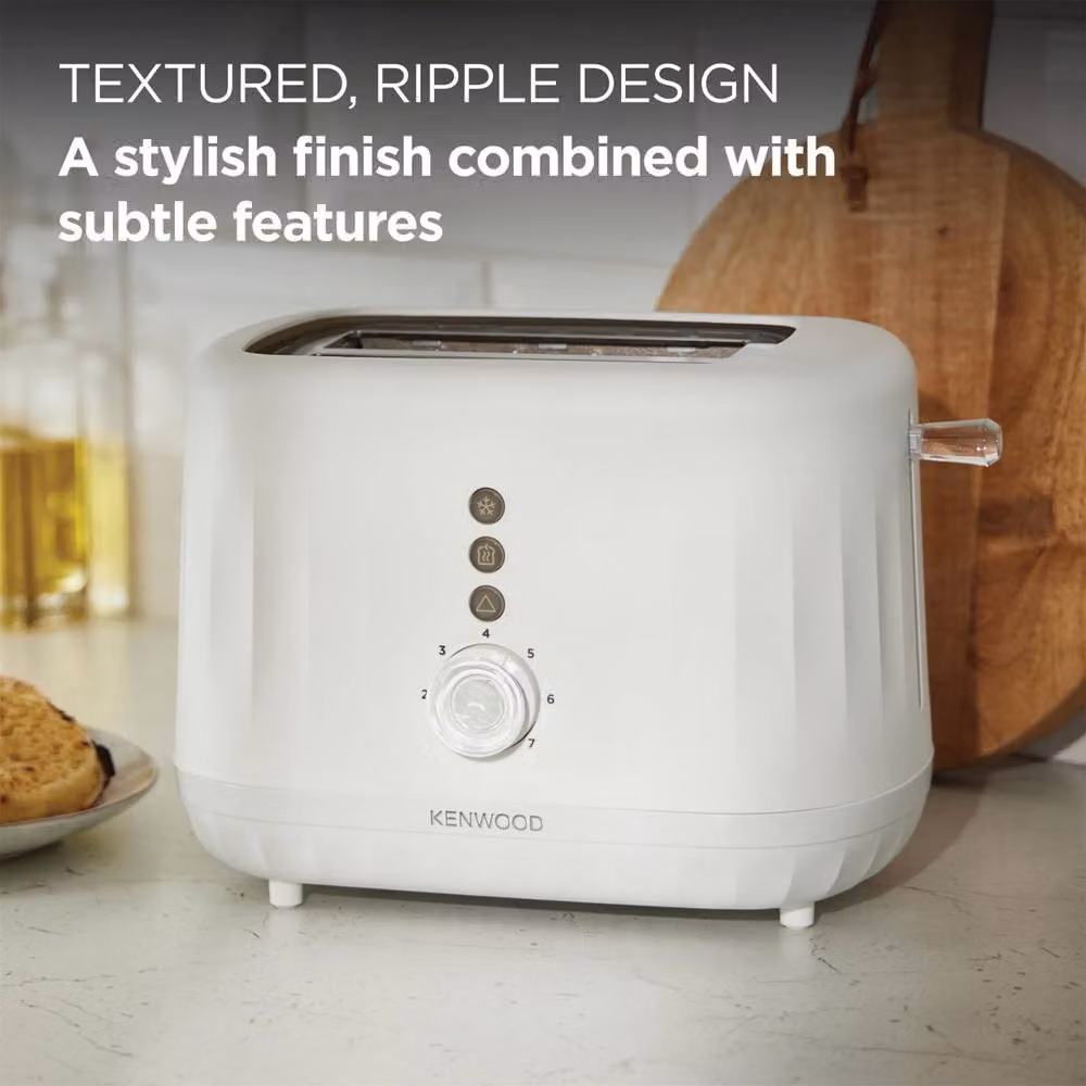 Kenwood Ripple 2-Slice Toaster in White with 7 Browning Settings, Reheat, Defrost and Cancel Functions, 850W – 2