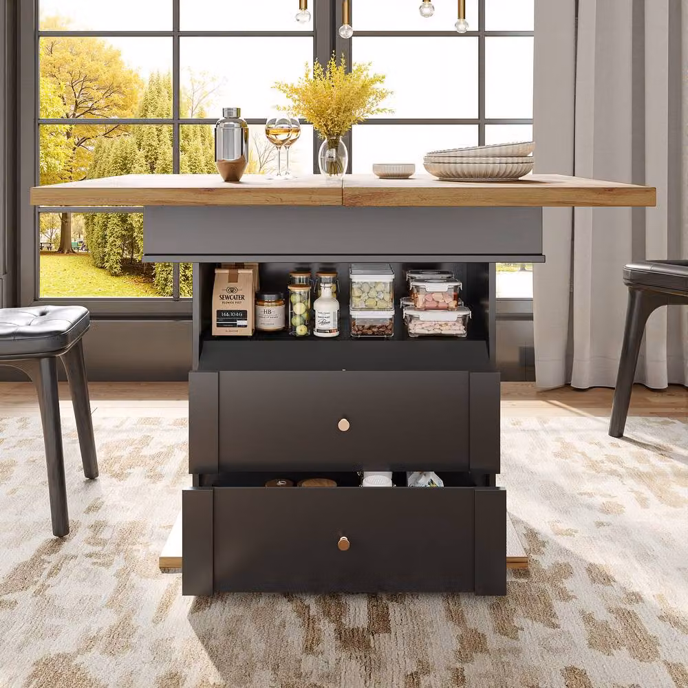 Rolipo Black Extendable Rectangular Dining Table with Butterfly Leaf, W/D/H: 110 x 75 x 75 cm (Extends to 140 cm) – 2