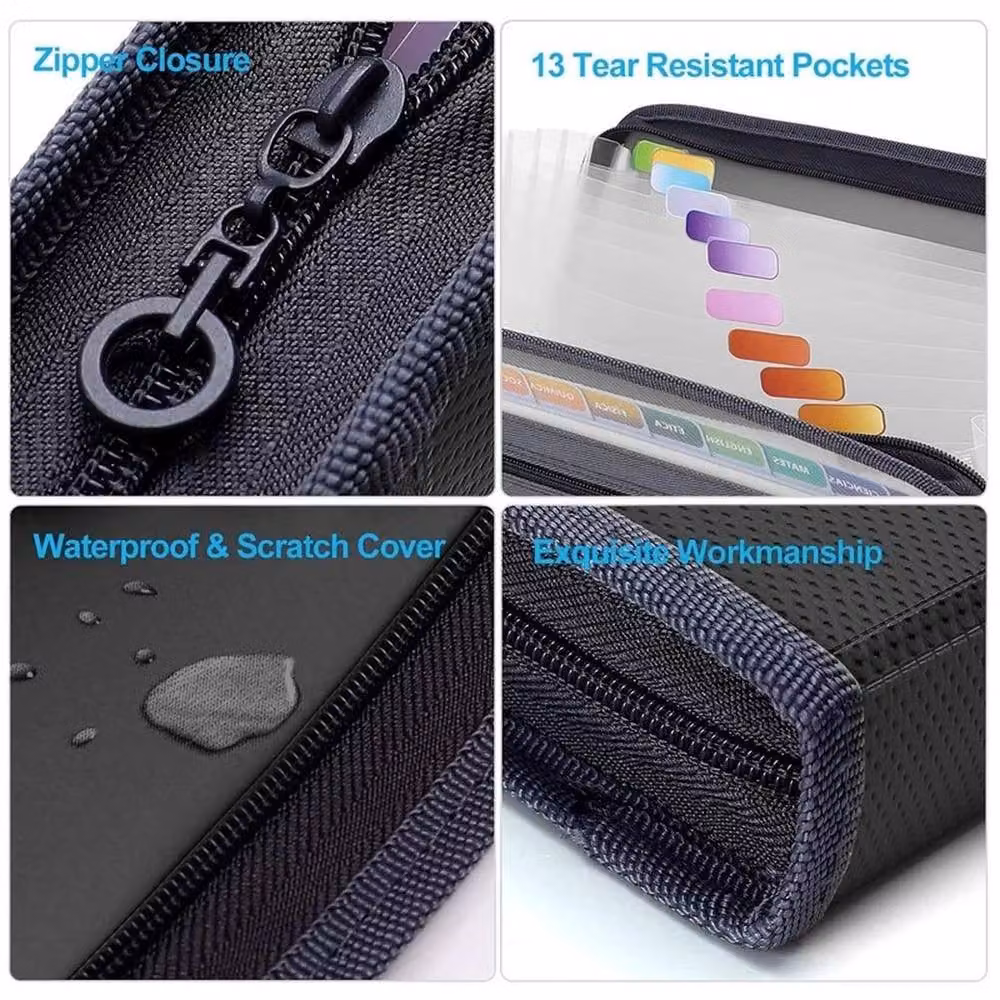 FLAVORA A4 13 Pocket Zip Display Book with Sticky Labels in Black – 4