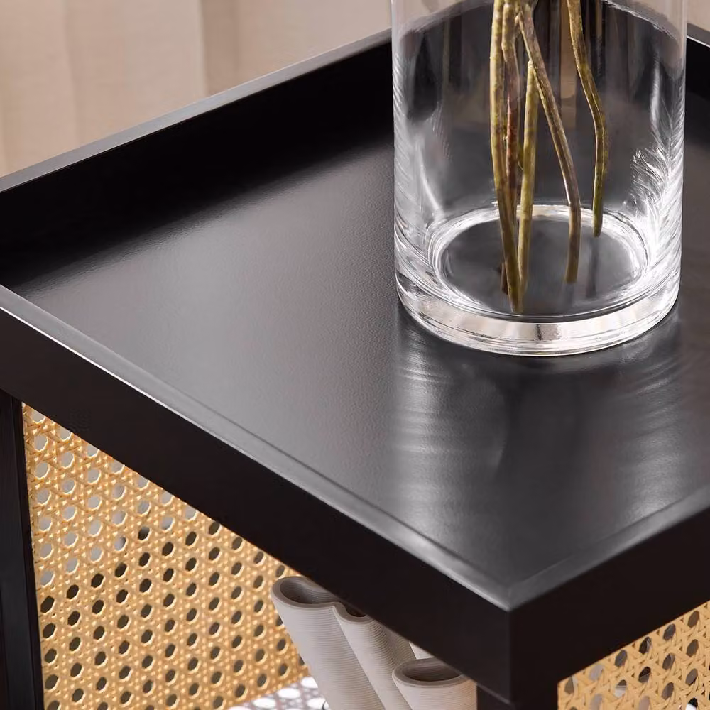 SoBuy Modern Black Compact Side Table with Rattan Detail – 5