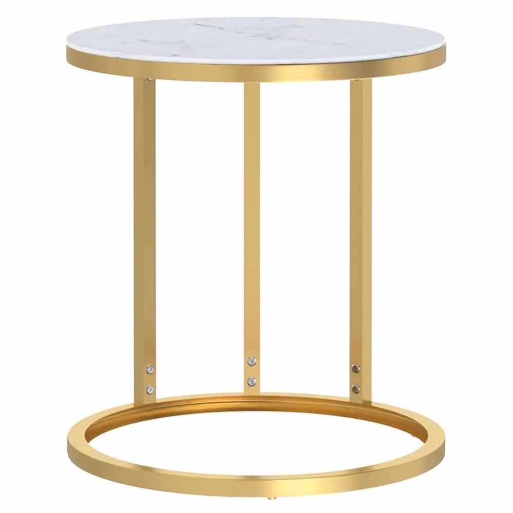 Berkfield Home Round Side Table with White Marble and Gold Metal Sled Base, Diameter: 45 cm – 2