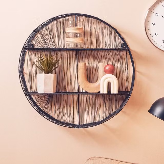 Orsina Modern Metal Round Wall Shelf in Matt Black