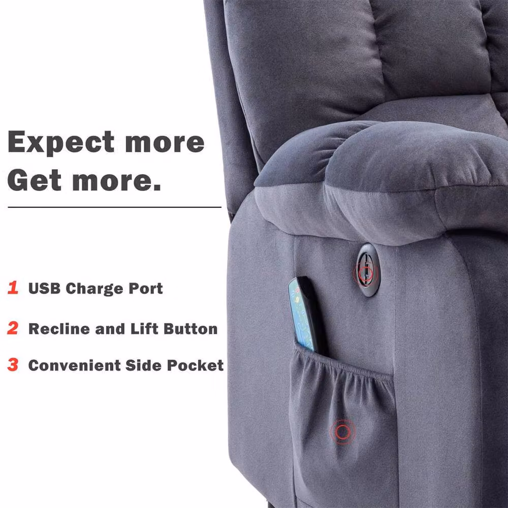 FORGEVIO Grey Fabric Massage Power Lift Recliner Chair Single Sofa – 3