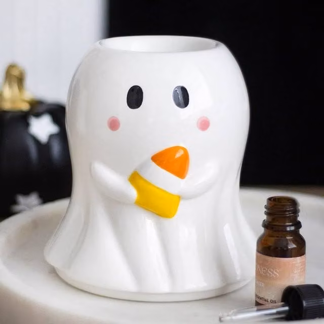 Uniqueful Candy Corn Ghost Ceramic Oil Burner and Wax Warmer in Multicolour and White