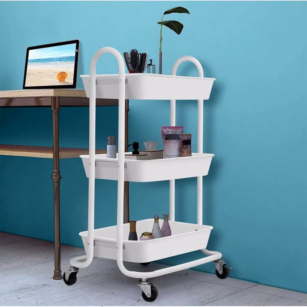 KORVIXA White 3 Tier Metal Kitchen Storage Trolley and Fruit Cart, Height: 90 cm – 2