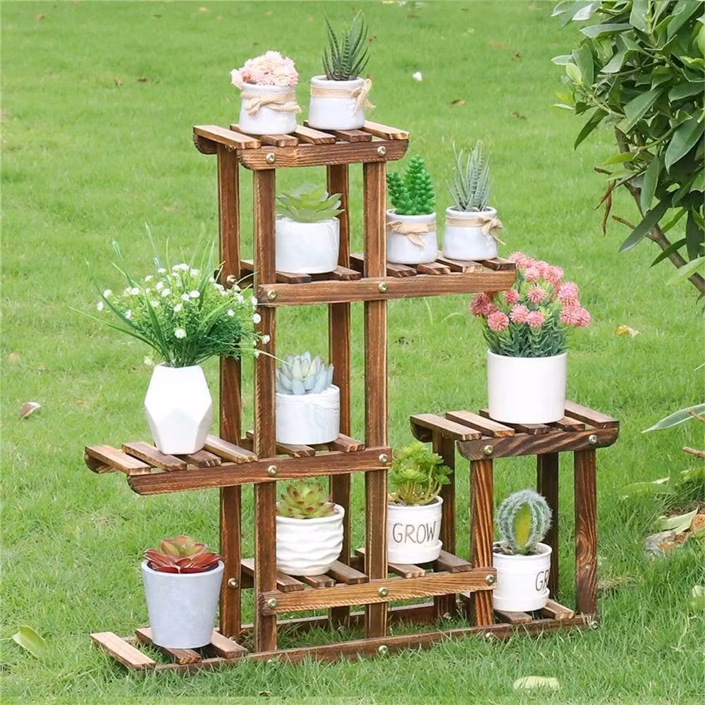 Havendro Small Brown Wooden Succulent Plant Rack for Desktop and Window Display – 3