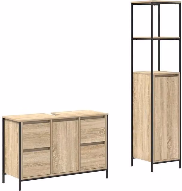 Berkfield Home 2 Piece Modern Bathroom Furniture Set in Sonoma Oak and Beige – 1