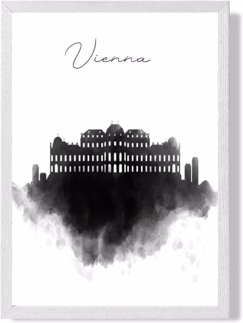 ARTZE Vienna Watercolour Skyline City Framed Print, Black and White, A2