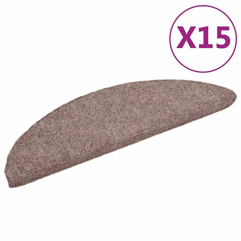 Berkfield Home 15 Piece Self-adhesive Needle Punch Stair Mats, Brown, W/D/H: 56 x 17 x 3 cm – 2