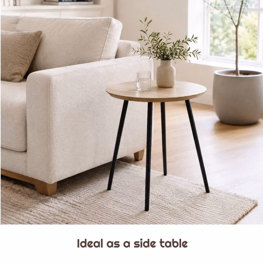 FORGEVIO Round Oak Coffee Table with Black Metal Legs – 3