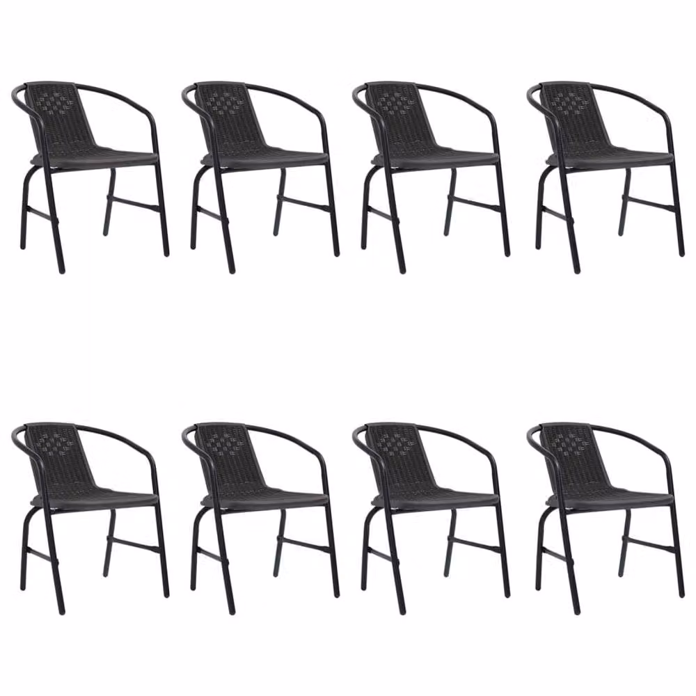 Berkfield Home Set of 8 Black Plastic Rattan and Steel Garden Chairs – 2