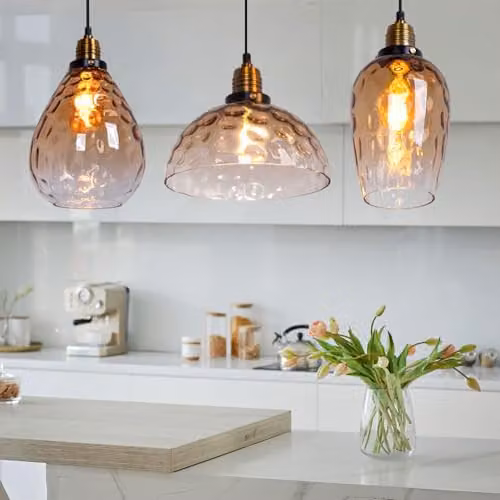 Globo Lighting Amber Glass Pendant Light with Black Metal Details for Dining Rooms – 4