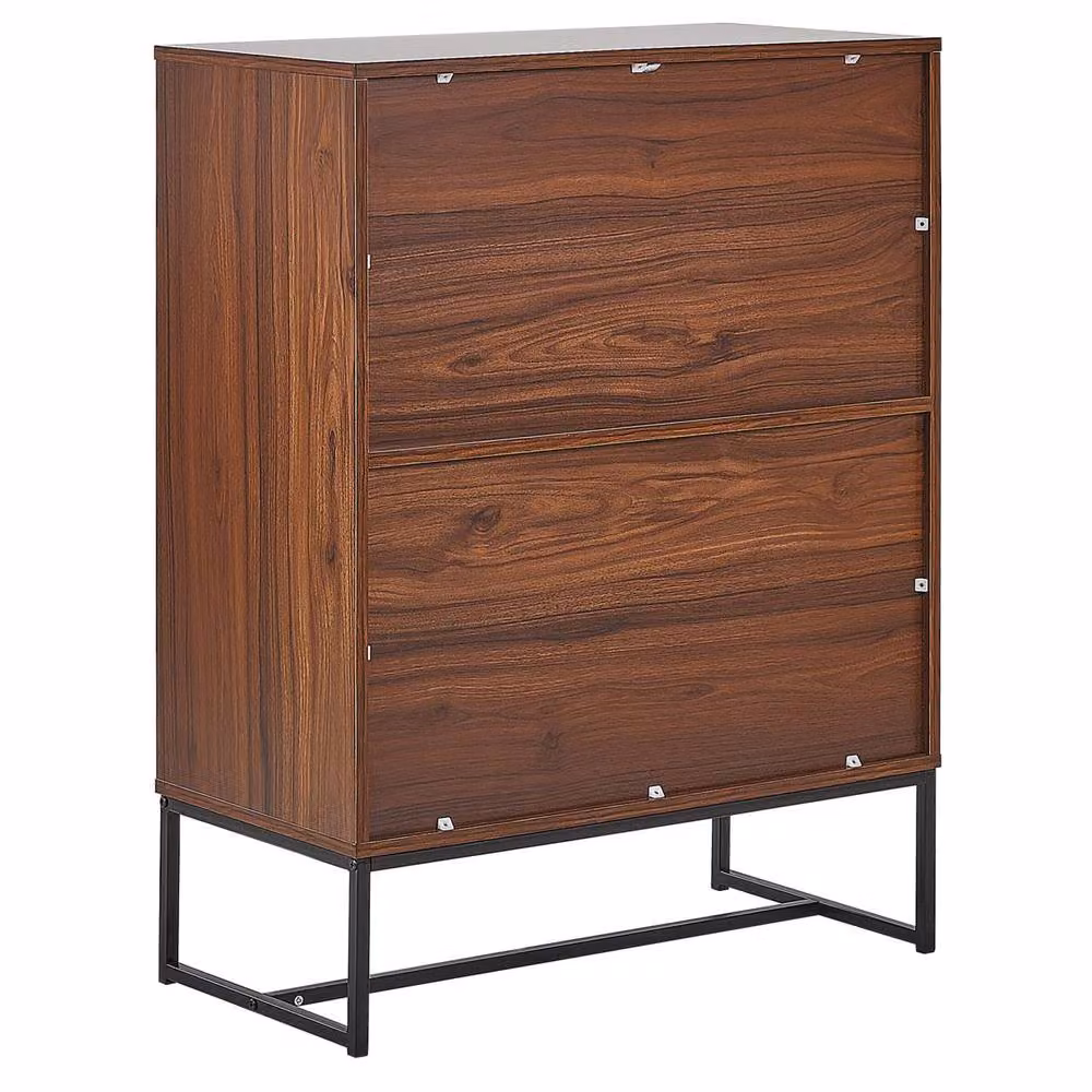 Wyld and Coco Modern Sideboard in Dark Wood and White Gloss with 4 Doors and 2 Compartments, W: 100 cm, H: 76 cm – 4