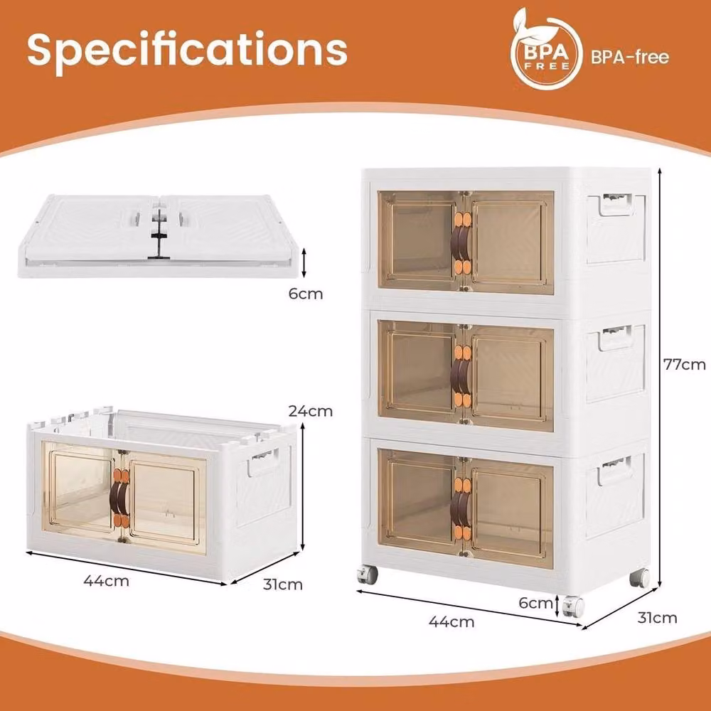 Kelvenix 3 Pack Stackable Freestanding Storage Cabinets with Glass Doors in White – 2
