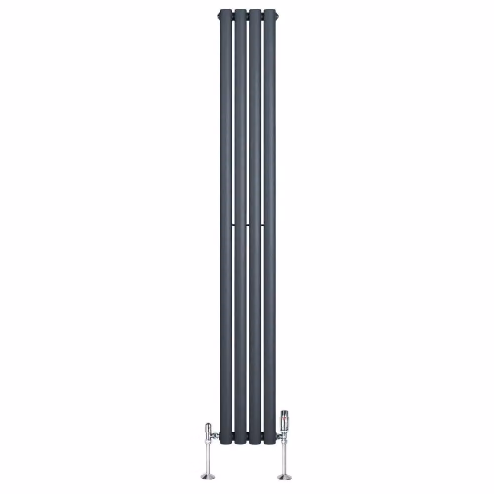 Monstershop Oval Single Column Steel Radiator and Valves with Thermostat Head, Anthracite Grey, H: 180 cm, W: 24 cm – 2