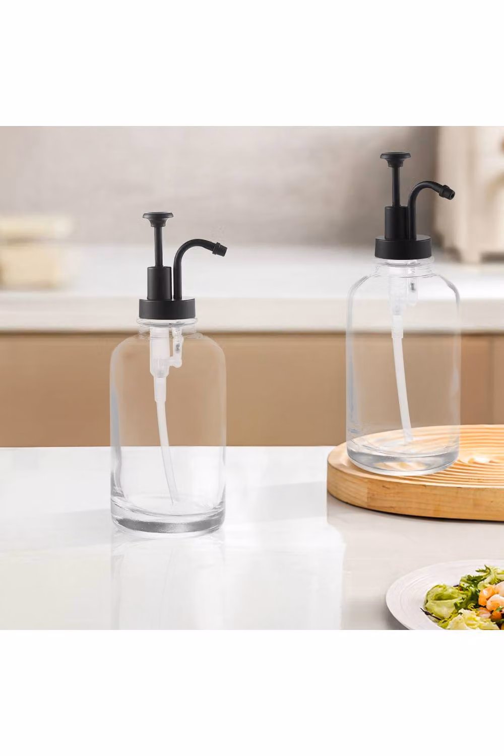 Living and Home 2-Piece Clear Glass Syrup and Oil Dispenser Set with Black Pumps – 2