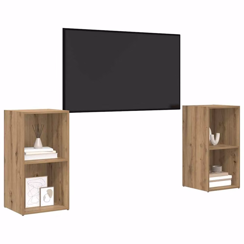 Berkfield Home 2-Piece Artisan Oak Cube Shelving Unit with Back Panel, Brown, W/D/H: 72 x 35 x 36.5 cm – 2