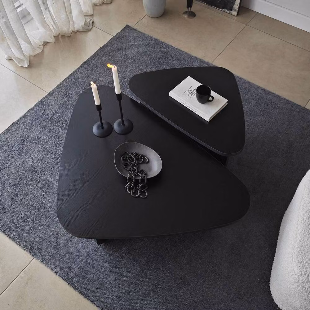 CALICOSY Set of 2 Black Triangular Coffee Tables with Rounded Edges, W: 90 cm, D: 60 cm, H: 35 cm – 3