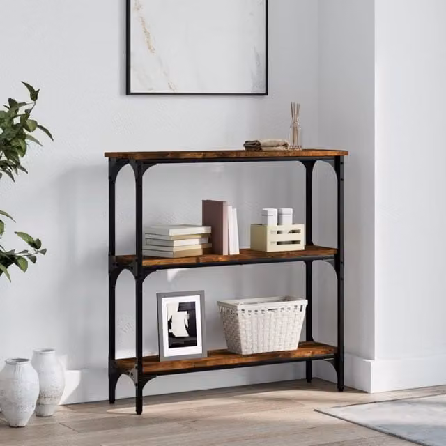 Berkfield Home Smoked Oak Console Table, Brown, W/D/H: 75 x 22.5 x 75 cm