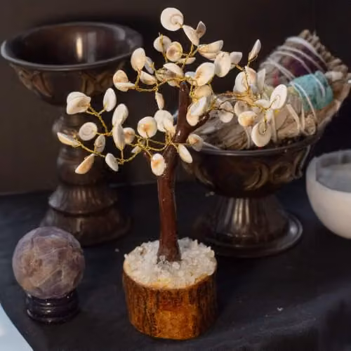 Serenityy Gomati Chakra Circle Stone Tree in White and Brown, W: 13 cm, D: 13 cm, H: 13 cm – 2