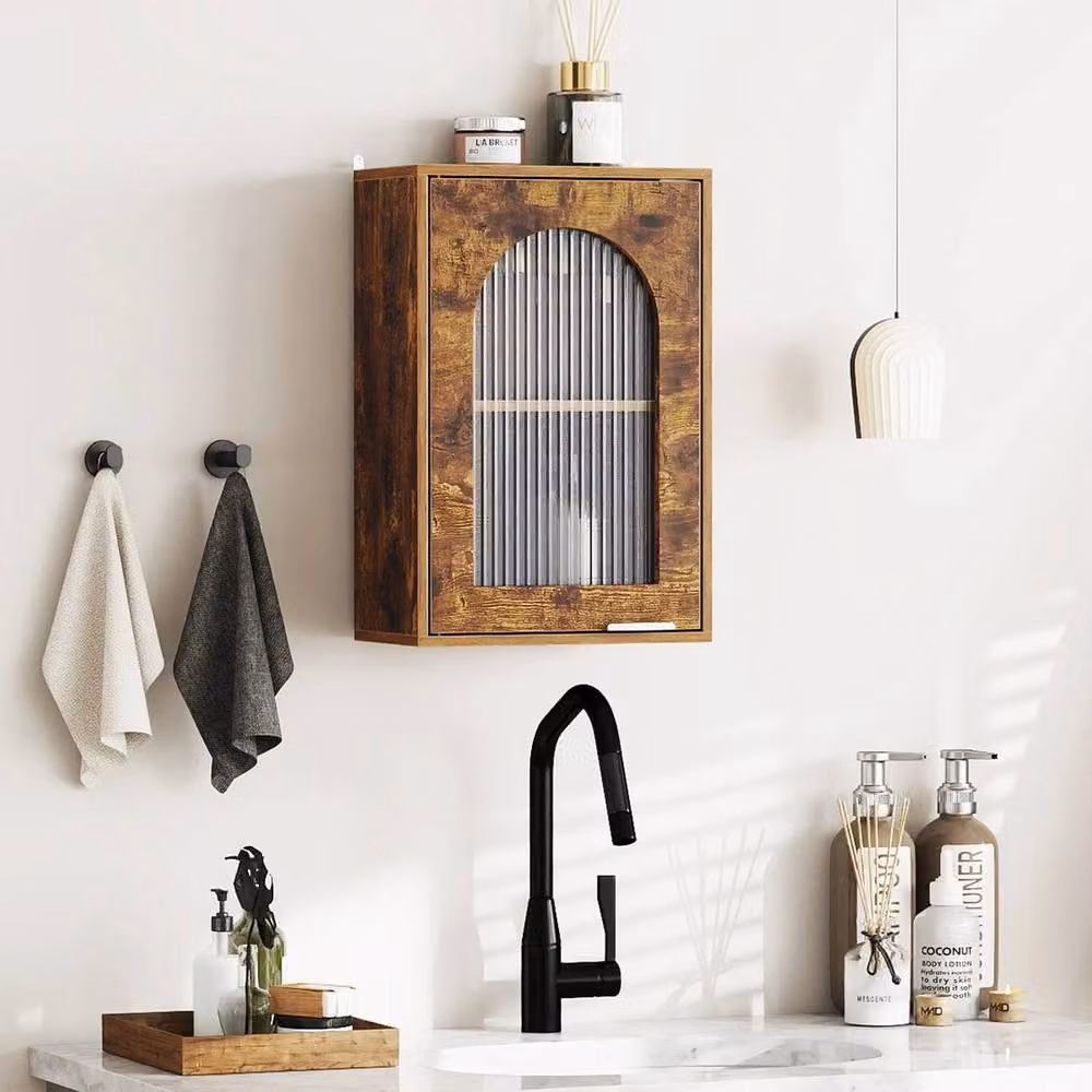 Kelvenix Brown Wall Mounted Bathroom Medicine Cabinet with Glass Doors and Internal Shelves – 3