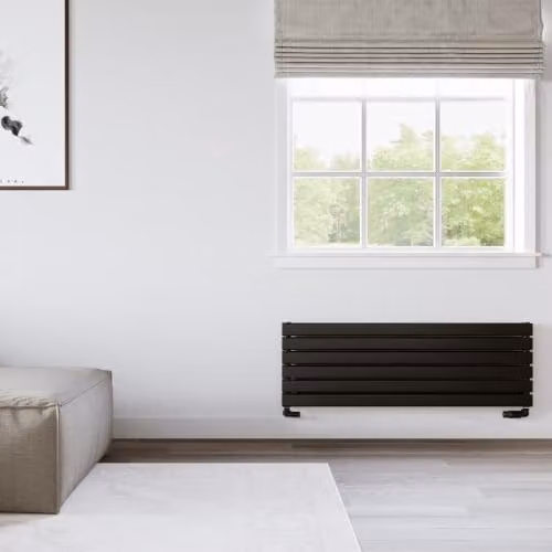 UK Radiators Typhoon Axis Black Horizontal Designer Double Panel Steel Radiator W: 120 cm, H: 40.8 cm – 3
