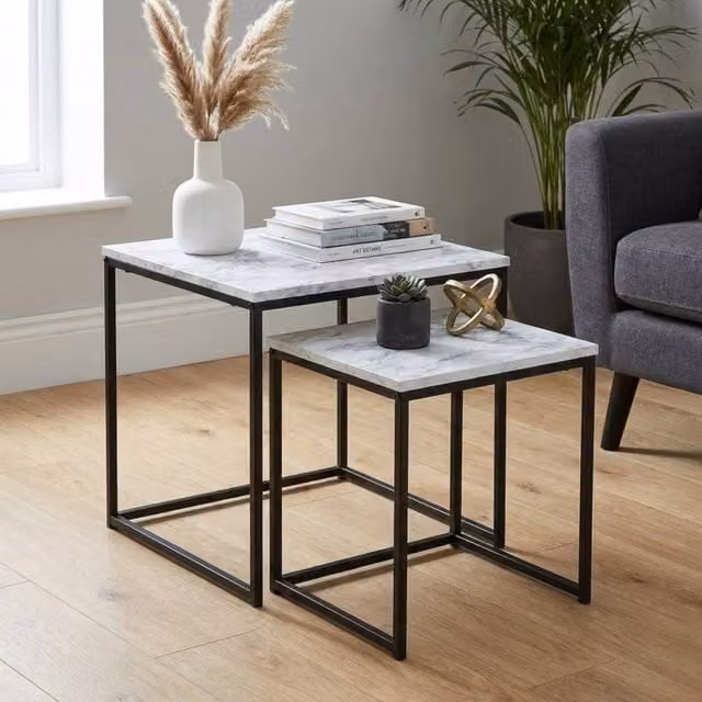 Garden Greatness Maison Marble Effect Nesting Tables in Brown and White