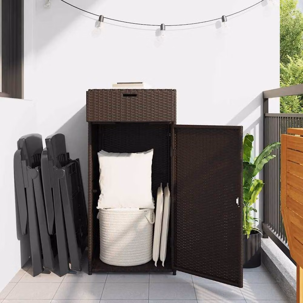 Berkfield Home Brown Poly Rattan Garden Storage Cabinet W/D/H: 55 x 55 x 111 cm – 3