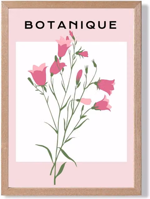 ARTZE Pink Foxglove Flower Market Boho Framed Botanical Print with Oak Frame