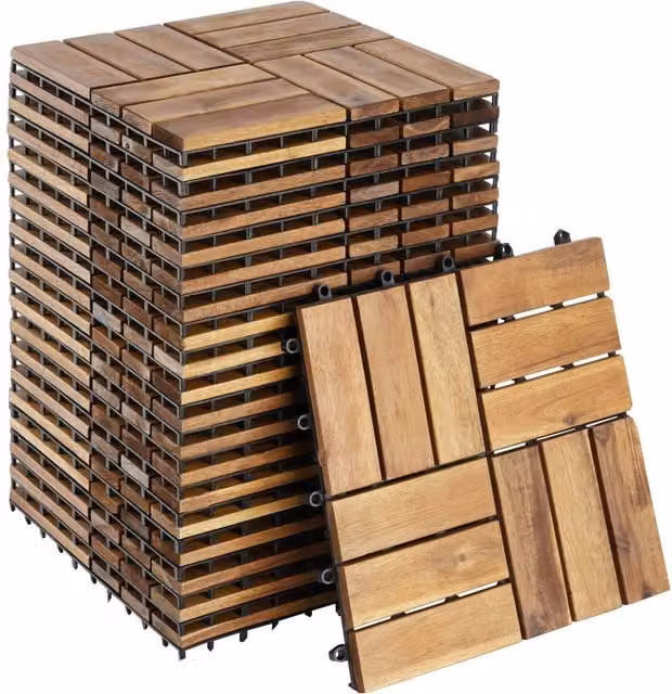 tectake Tabula 20 Wood Outdoor Tiles in Brown with Click System – 1