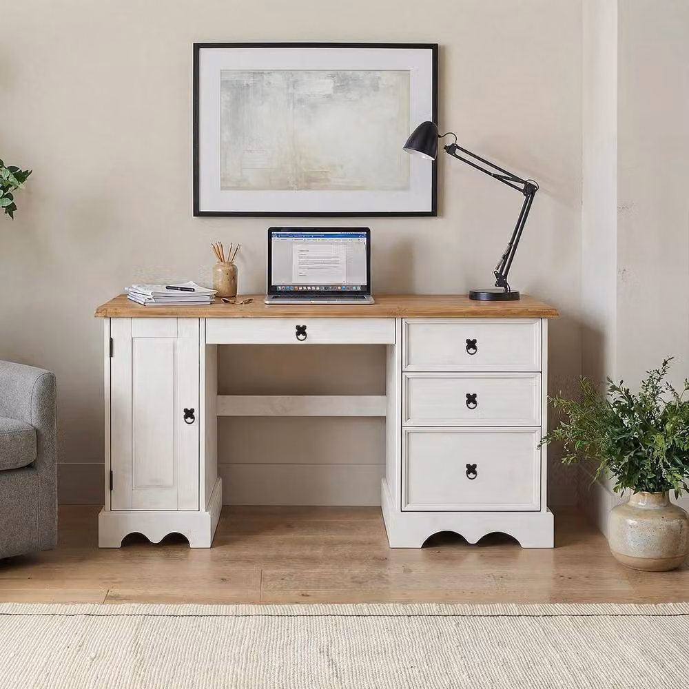 FORGEVIO Modern White Pine Wood Computer Desk and Dressing Table – 2