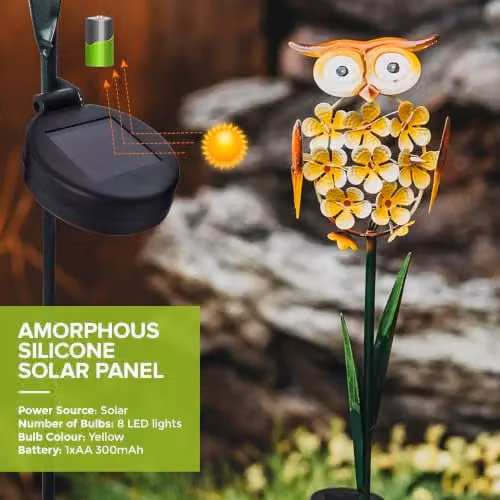 LIVIVO Owl-shaped LED Solar Garden Light in Yellow and White – 6