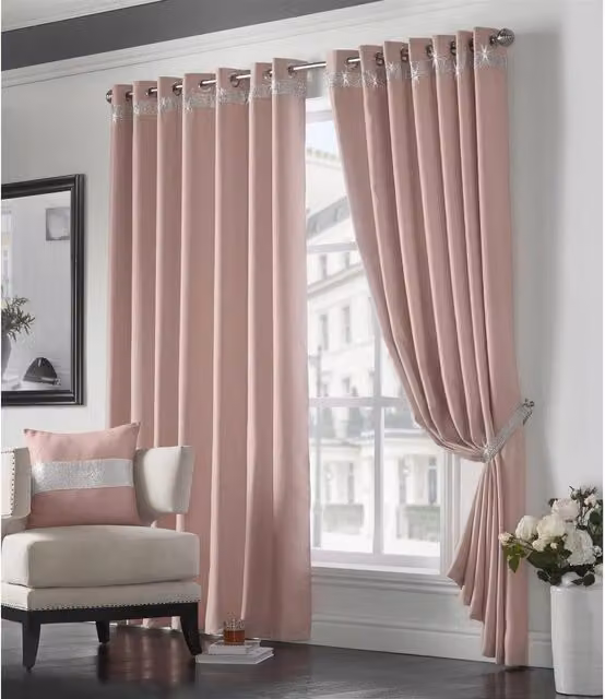 Livinluxury Opaque Eyelet Ring Top Curtains in Pink, W: 228 cm