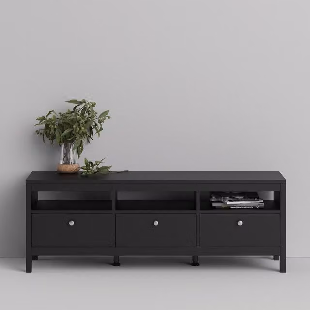 Furniture To Go Madrid Minimalist 3 Drawer TV Unit in Matt Black