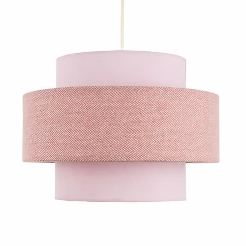 Happy Homewares Pink Herringbone Linen and Cotton Triple Tier Pendant Lamp Shade, W: 20 cm, H: 30 cm – 1