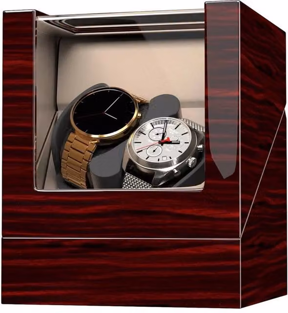 NESTLUNE 2 Slot Brown Wooden Automatic Electric Watch Winder Storage Box
