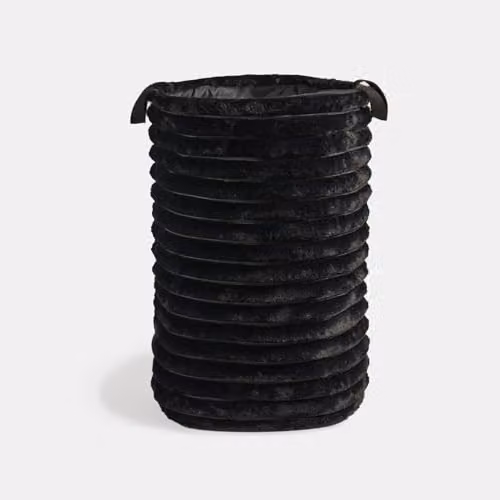 OHS Collapsible Faux Fur Ribbed Laundry Basket with Handles, Black, W/D/H: 36 x 36 x 55 cm – 4