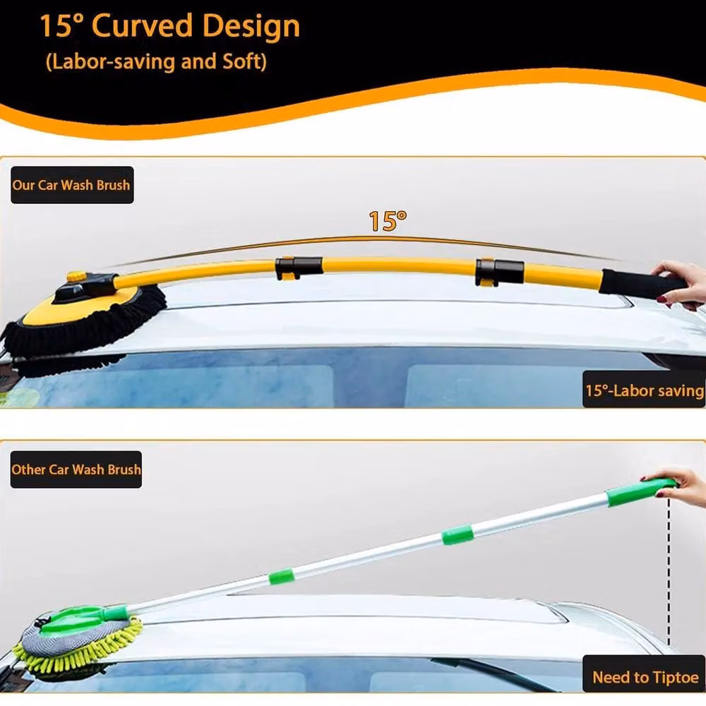 FLAVORA 15 Degree Curved Microfiber Car Wash Mop in Yellow, W/D/H: 100 x 100 x 102 cm – 5