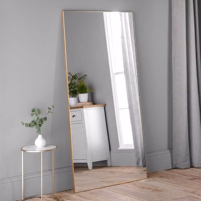 Yearn Mirrors Large Full Length Minimalist Rectangular Hanging Mirror in Gold, W: 90 cm, H: 180 cm – 1