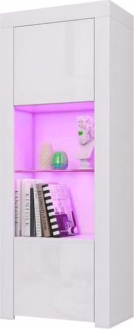 SPETLEK Modern Sideboard Cabinet in White Matt with White High Gloss Doors and Integrated Lighting – 1