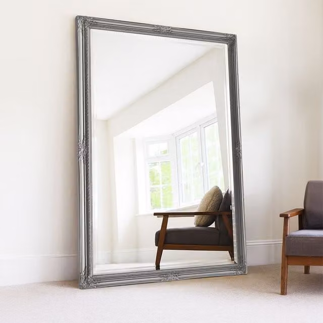 Agenzia 14 Extra Large Antique Silver Ornate Rectangular Leaner Wall Mirror, H 183 cm x W 122 cm