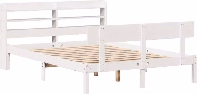 Berkfield Home Beautiful Solid Wood Pine Bed Frame in White, W/D/H: 140 x 200 cm