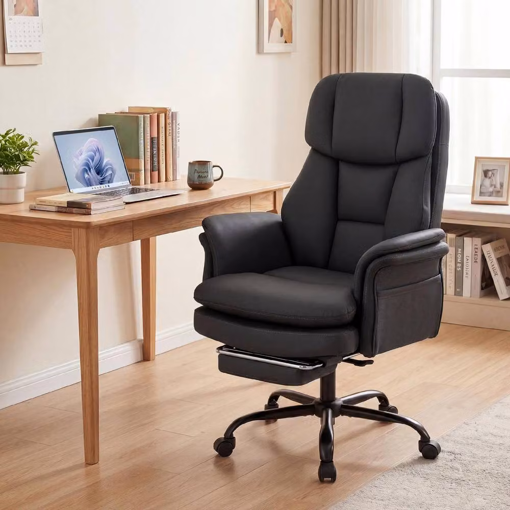 Gymax Big and Tall Black Leather Executive Office Chair with Headrest and Armrests – 3
