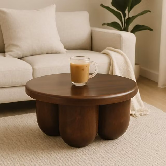 Artisan Furniture Clara Sculpted Mango Wood Coffee Table in Brown