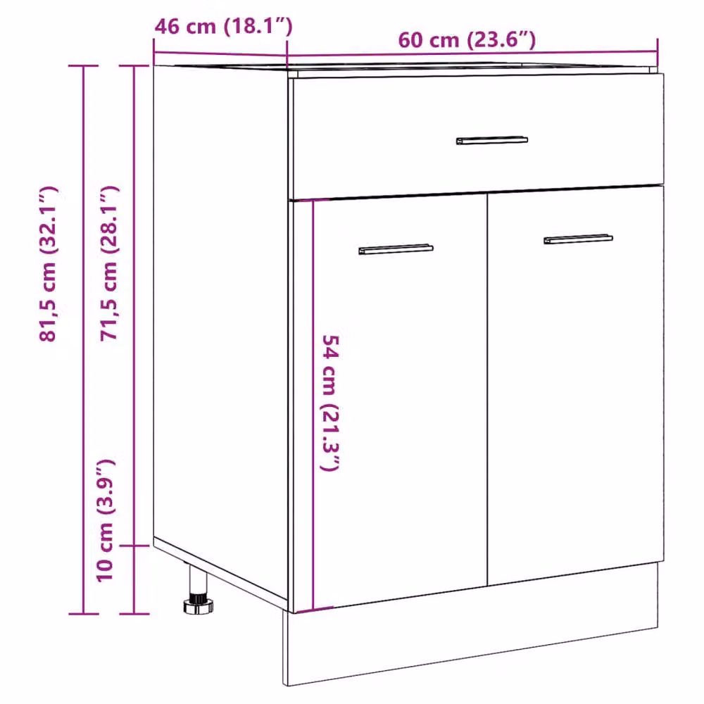 Berkfield Home Lyon Concrete Grey Drawer Bottom Cabinet, W: 60 cm, D: 46 cm, H: 81.5 cm – 2