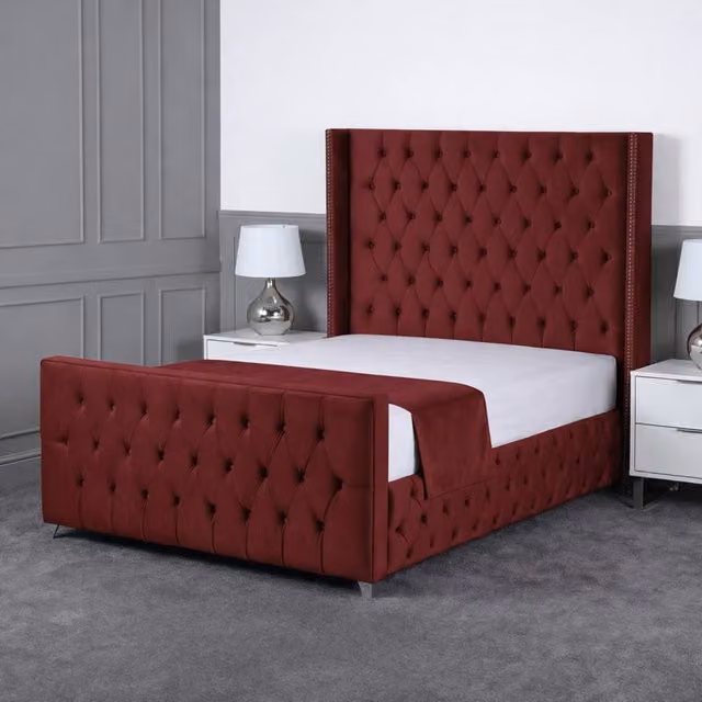 Living Comfort Bedz Executive Luxe Upholstered Velvet Gas Lift Storage Bed in Red, King Size (W/D: 180 x 200 cm)