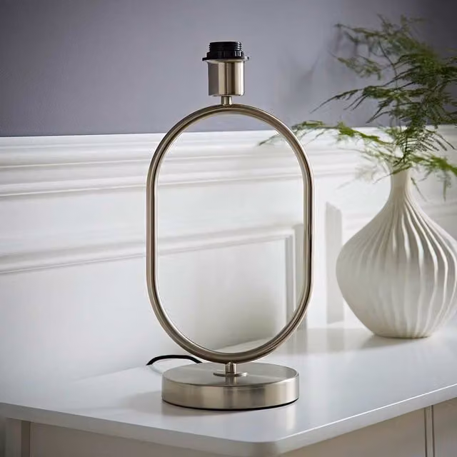 ValueLights Antonia Art Deco Metal Oval Stem Table Lamp Base in Brushed Chrome Silver – 2