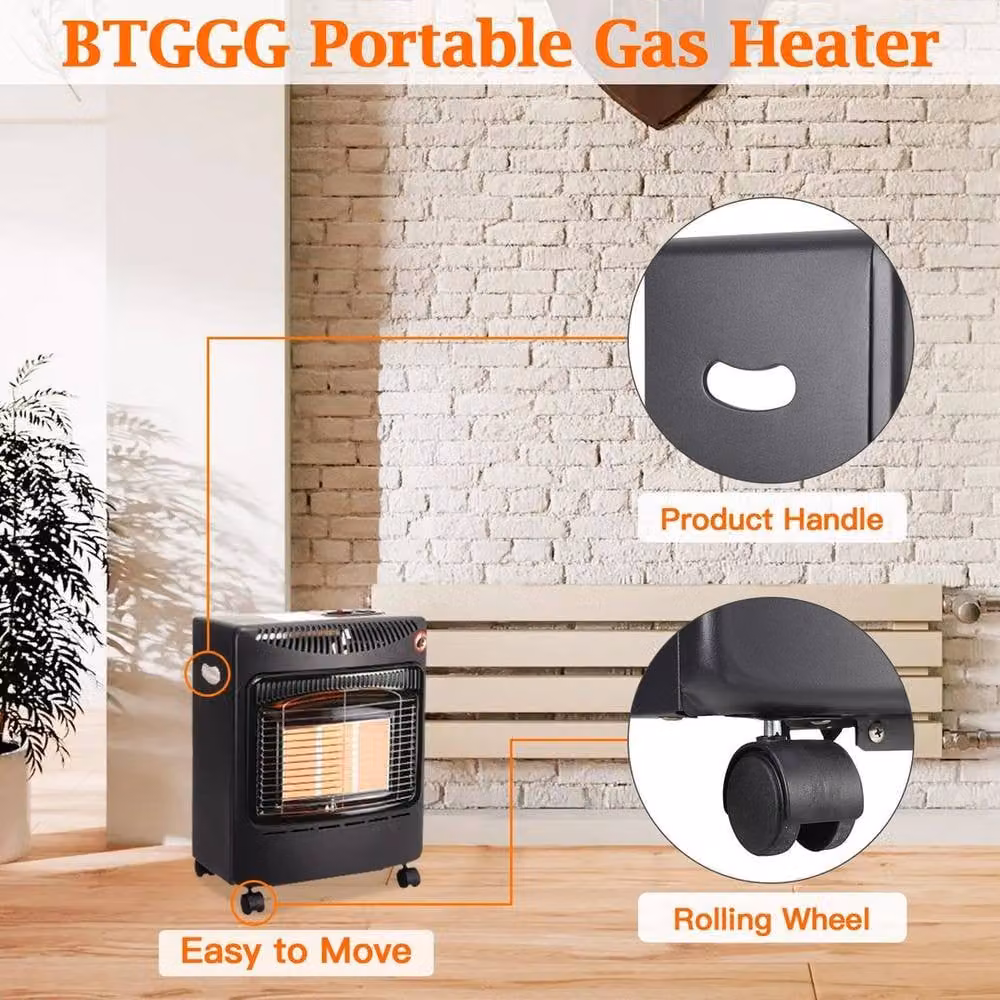 NESTLUNE 4.2kW Portable Indoor Butane Gas Heater in Black – 4