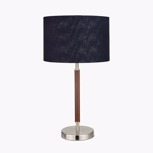 Ruma Silver and Wood Effect Table Lamp with Black Fabric Shade – 2