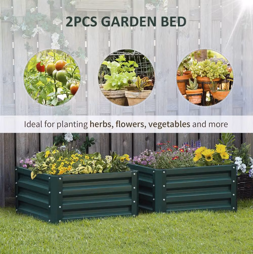 STILVORA Set of 2 Green Steel Garden Planter Tub Boxes W: 60 cm, D: 60 cm, H: 60 cm – 3